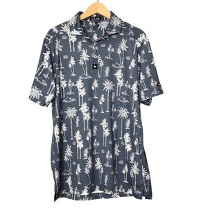 Bad Birdie Polo Golf Shirt Grey Blue Tropical Short Sleeve Stretch Men's Medium